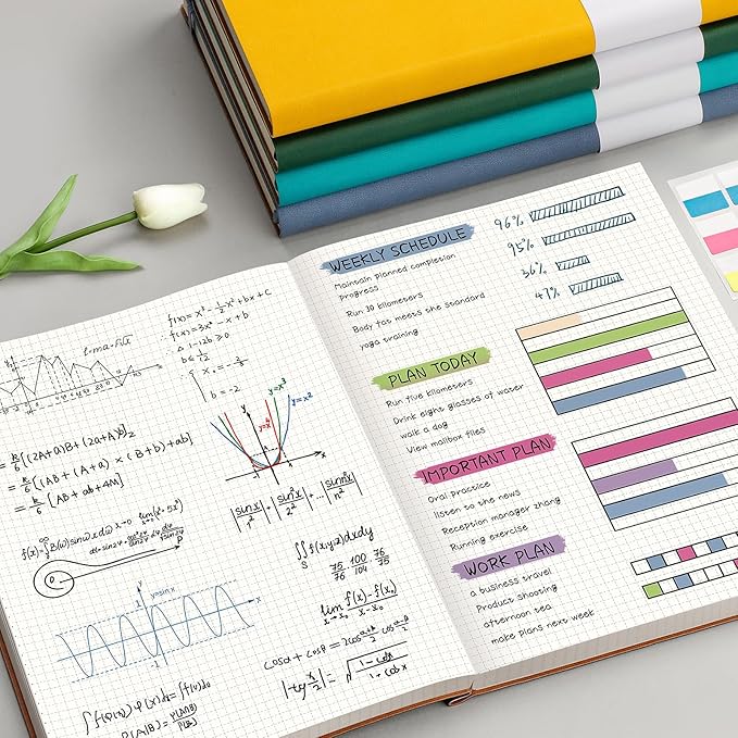 AHGXG Graph Paper Notebook - Grid Paper Notebook Large A4 8.5''×11'', 320 Pages Thick Journal, 100gsm Thick Graph Paper, Leather Softcover, Inner Pocket - Green-DeskLoop Office