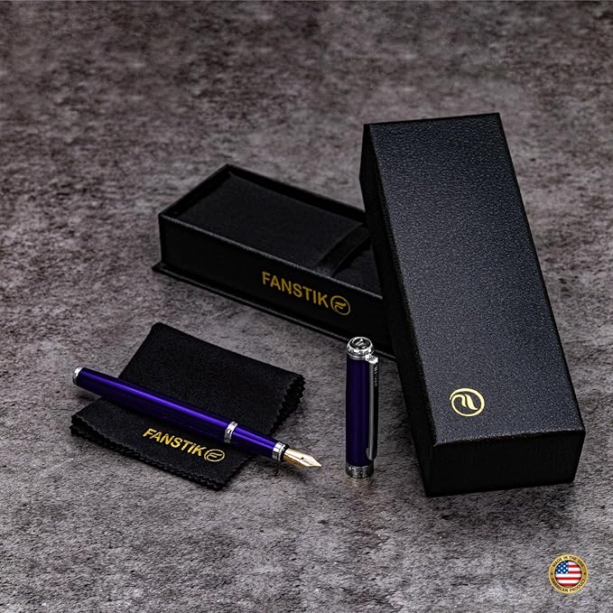 Customized Blue Luxury fountain pen (Made In USA) fancy gift set for women, Chrome Finish, Professional executive pen gift set for men (Lux Custom-fountain Blue)-DeskLoop Office