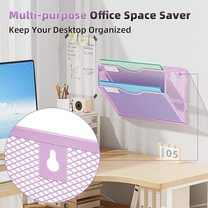 Marbrasse Wall File Holder 2-Tier Hanging Wall File Organizer, Mesh Mail Holder - Image 2
