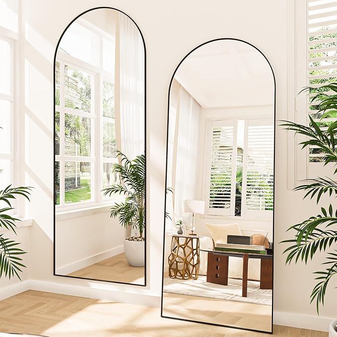 Hasipu 81" x 41" Arched Full Length Mirror Extra Large Wall Mounted Hanging or Leaning Mirror, Aluminum Frame Tempered Glass Rectangle Mirror, for Bedroom Living Room Cloakroom, Black-DeskLoop Office