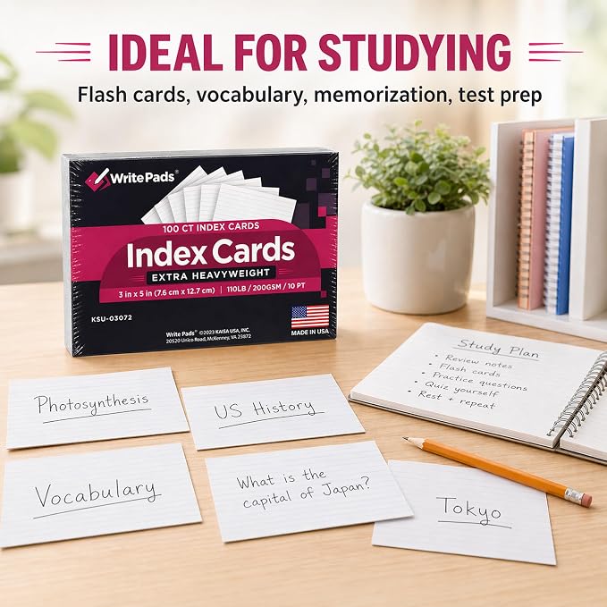 Heavyweight 3x5 Index Cards, Extra Thick Note Cards, Front Lined Back Blank - Image 5