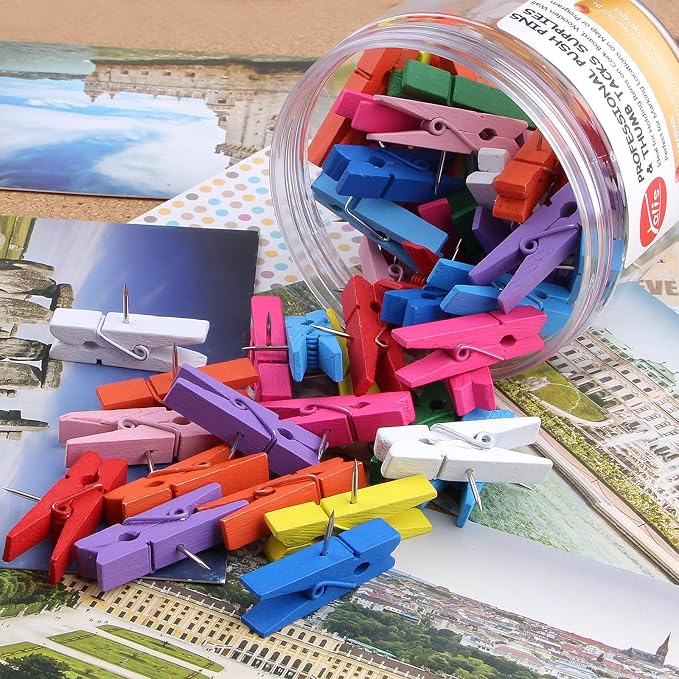 Wooden Push Pin Clips 50 Pcs, Pins Clips Creative Paper Clips - Image 4