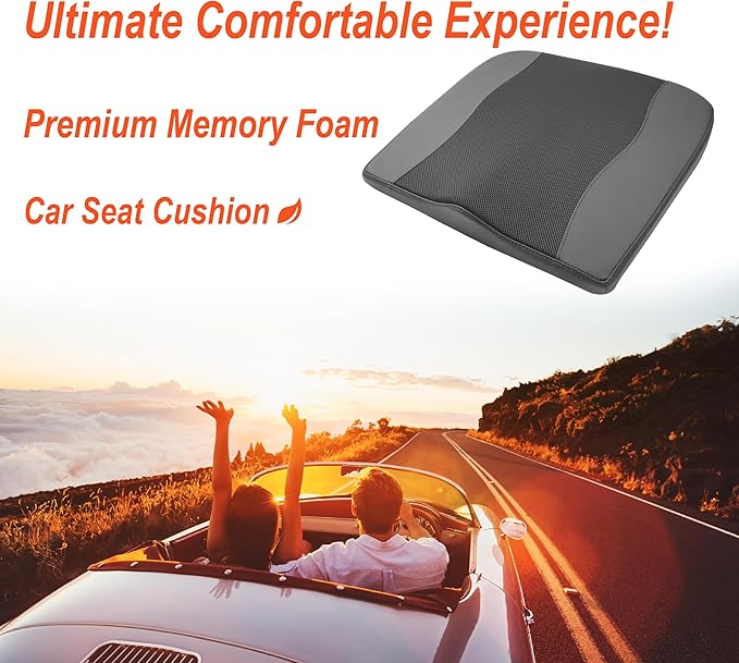 Car Seat Cushion, Comfort Memory Foam Car Cushions for Driving - Sciatica & Lower Back Pain Relief, Driver Seat Pillow for Auto, Office Chair, Wheelchair - Obsidian Speck Black-DeskLoop Office