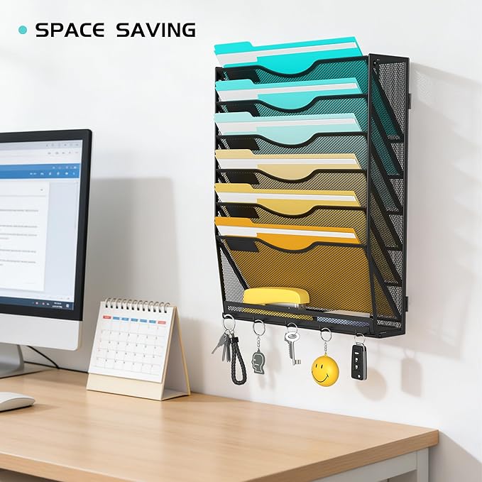Delifox 7-Tier Wall File Organizer Hanging Wall File Holder Wall Mount Paper - Image 3