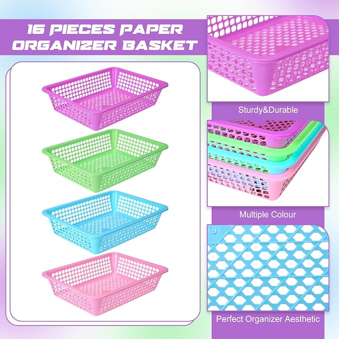 Zhehao 14 x 10 x 3 Inch 16 Pack Paper Organizer Basket Small Plastic Storage - Image 5