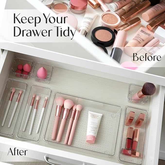 KICHLY 25 Piece Clear Drawer Organizer Set – Multi Size Storage Trays - Image 5