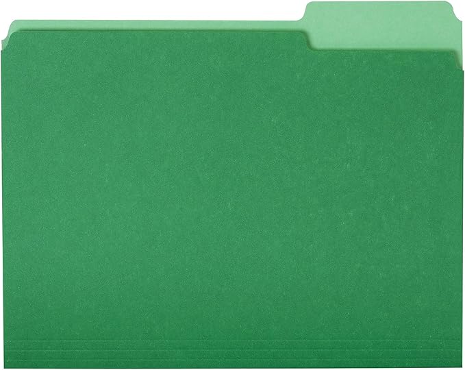 Amazon Basics File Folders for Organization, Letter Size, 1/3 Cut Tab, Bright by AmazonBasics