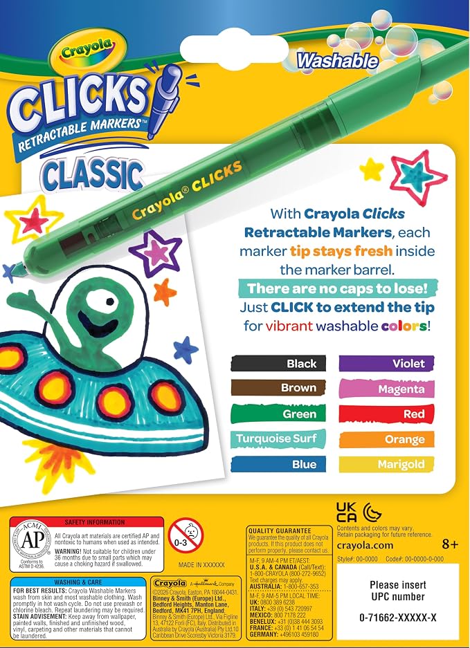Crayola Clicks Retractable Tip Markers, Washable Cone Tip Art Marker Set - Image 4