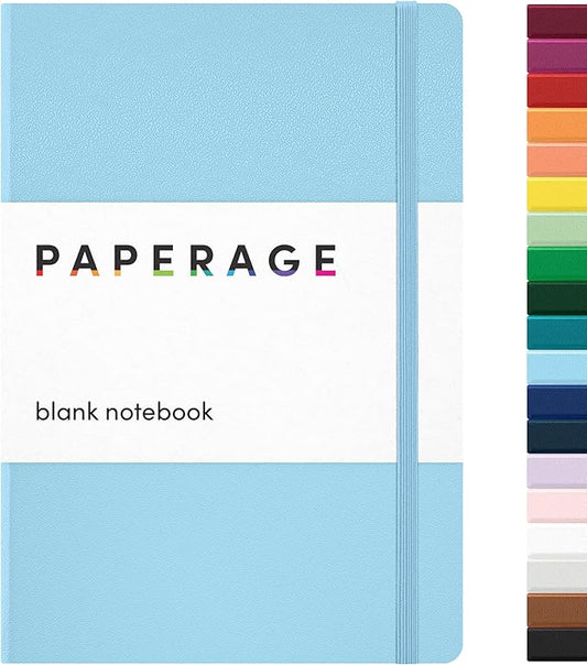 PAPERAGE Blank Journal Notebook, (Light Blue), 160 Pages, Medium 5.6 in x 8 in - 100 GSM Thick Paper – Hardcover Journaling Notebook for Work, School, Note Taking or Sketching-DeskLoop Office