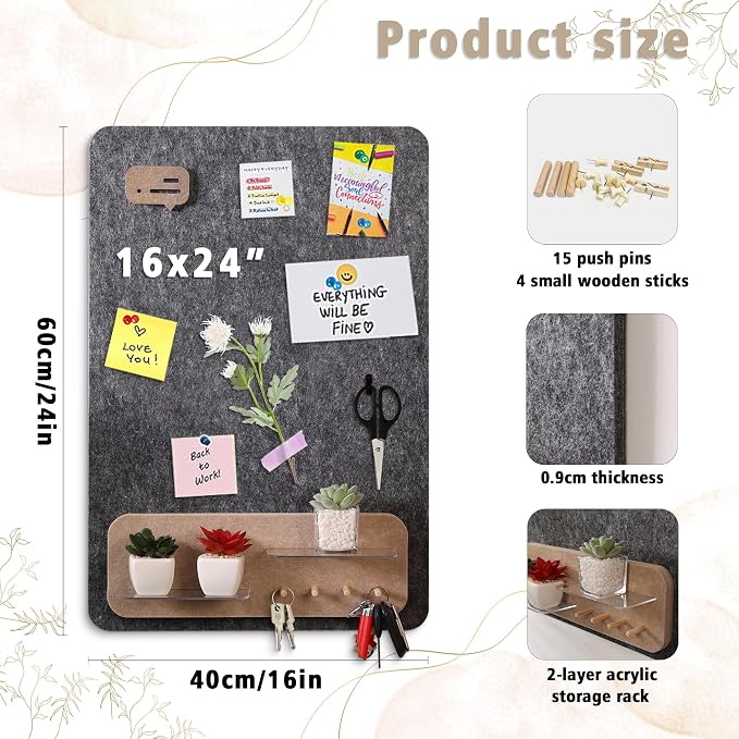 LIYAOLI Cute Boho Desk Accessories Decorative Felt Bulletin Board, 16 x 24 Inch - Image 5