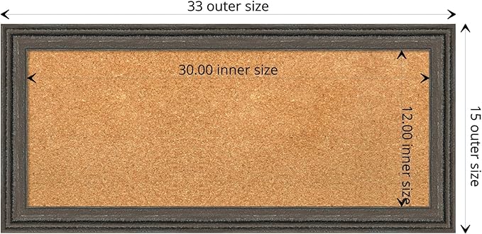 Amanti Art Natural Cork Board for Wall, 15x33 Vision Board with Brown Wood Frame, Medium Corkboard Office Decor for Home Organization, Rustic Farmhouse Corkboard Pinboard to display items for home-DeskLoop Office