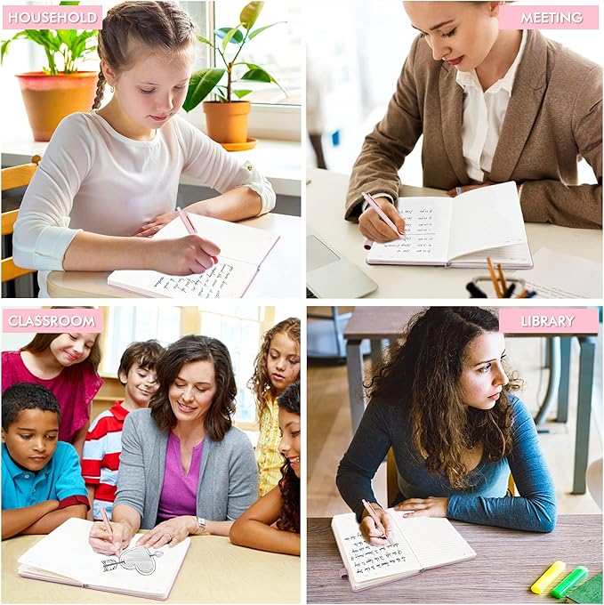 feela 12 Pack Notebooks Journals Bulk, Hardcover Notebook Classic Ruled Lined Journals with Pen Holder for Women Girls School Business Supplies, with 12 Black Pens, 120 GSM, 5.1”x8.3”, A5, Rose Pink-DeskLoop Office