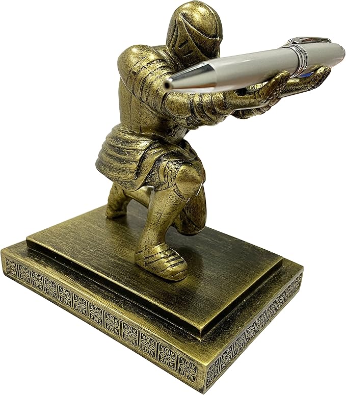 Executive Knight Pen Holder with a Pen Personalized Desk Accessories Decor Home Office Cool Pen Stand Gold-DeskLoop Office