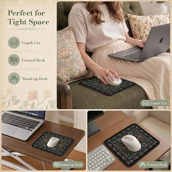 iCasso Aesthetic Small Floral Mouse Pad, Mini Portable Travel Mousepad - Image 8