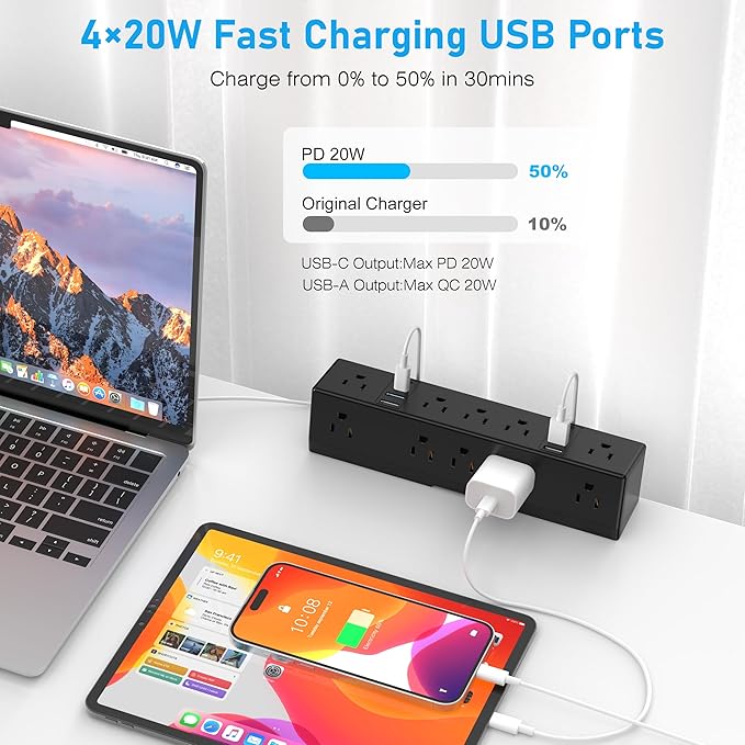 40W Fast Charging Station, VILONG Desk Clamp Power Strip, Desktop Mount Surge Protector, 8 USB Ports(4 USB-C), 10 AC Outlets and 6Ft Cord, for Home, Office, Fit 1.6" Tabletop Edge-DeskLoop Office