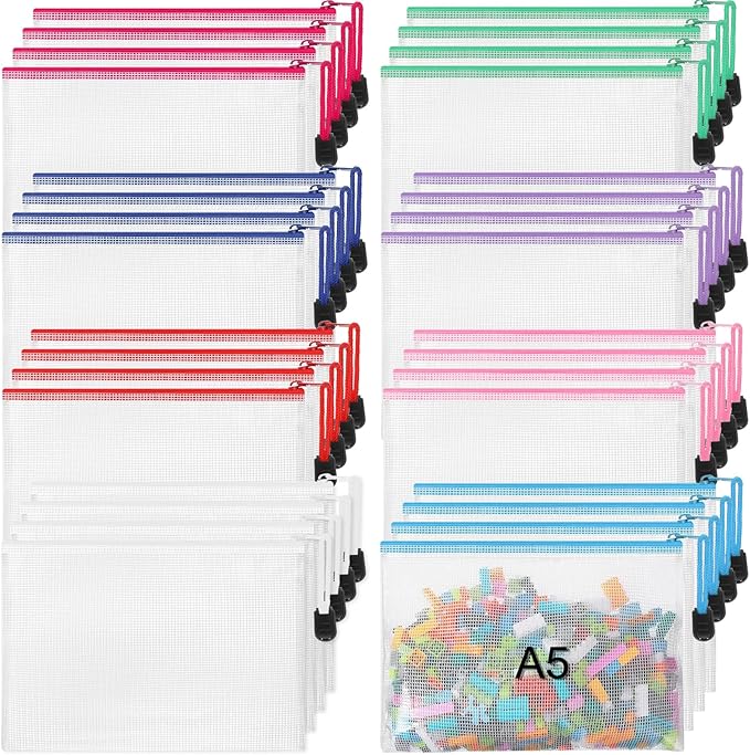 Jetec 32 Pcs Mesh Zipper Bags Toy Storage Bikini Organizer Bag Bolsas Para Guardar Trajes De Baño Waterproof Zipper Reusable Pouch Puzzle Multipurpose for Storage Office(Classic Color,9 x 7 Inch)-DeskLoop Office