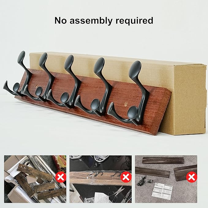 SKOLOO 24-Inch Cherry Wood Coat Rack Wall Mount with 5 Triple Hooks - Ideal for Family Entrances, Classrooms, and Pet Supplies Storage - Perfect Coat Hooks for Wall-DeskLoop Office