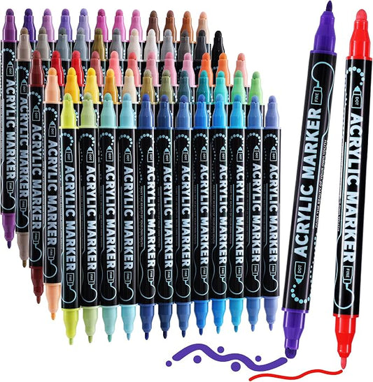 60 Colors Dual Tip Acrylic Paint Markers, Premium Dot & Fine Tip Coloring Paint by nauets
