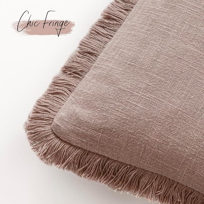 Foindtower Set of 2 Decorative Linen Fringe Throw Pillow Covers Cozy Boho - Image 3