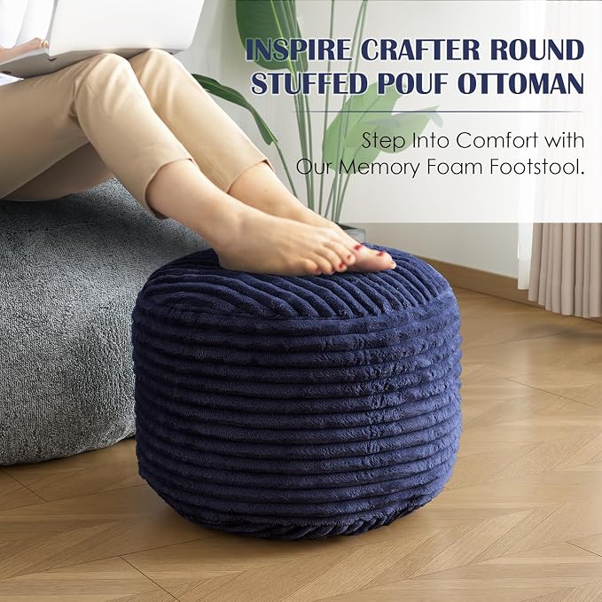 SHOUREN Stuffed Round Ottoman, Corduroy Pouf Ottoman Foot Rest - Image 7