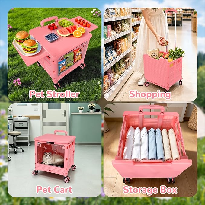 FELICON SELORSS Folding Utility Cart Portable Rolling Crate Handcart-Pink | - Image 9