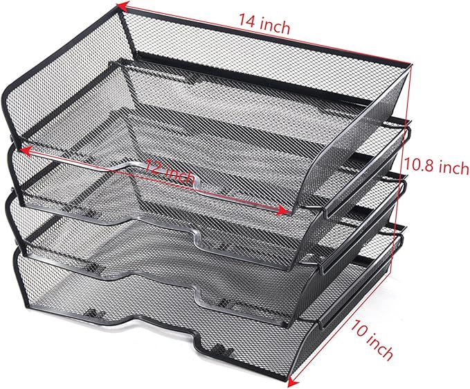 4 Tier Mesh Stackable File Trays Letter Trays, Office Paper Organizer - Image 7