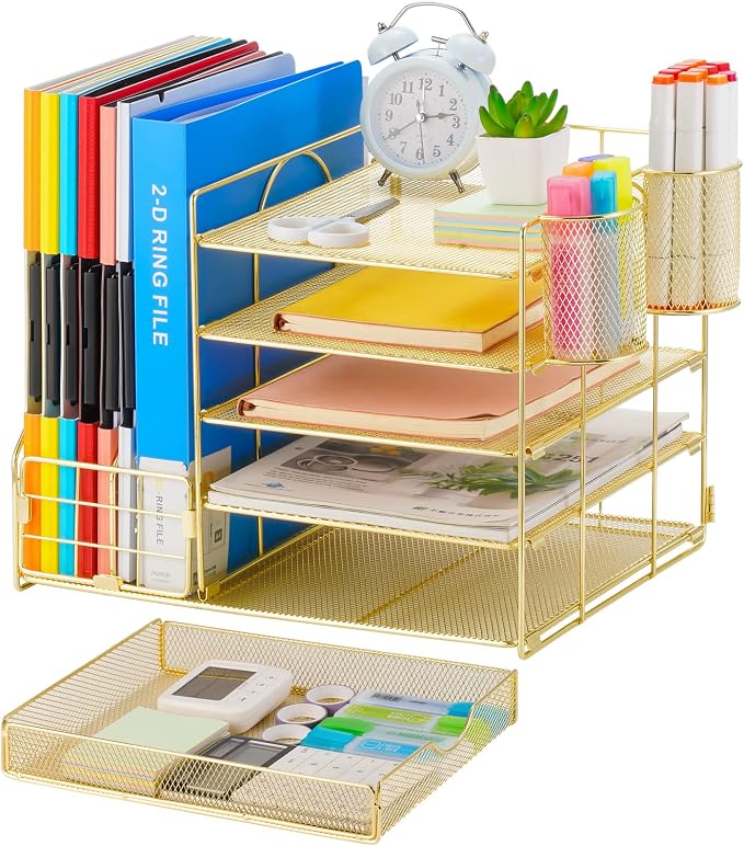 Marbrasse Desk Organizer with File Holder, 5-Tier Paper Letter Tray Organizer - Image 2