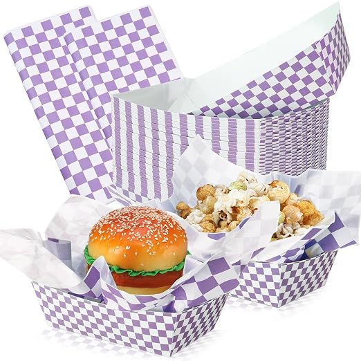 Geosar 100 Pcs Gingham Party Supply Disposable Paper Food Tray Bulk Disposable by Geosar