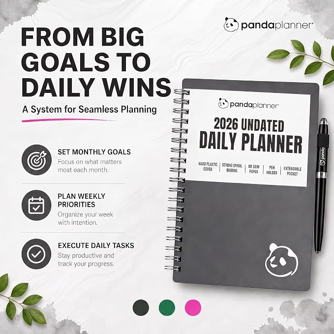 Panda Planner 2026 Undated Daily Planner 5.75" x 8.25", spiral binding - Image 4