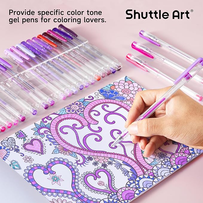 Shuttle Art 60 Pack Tone , Pink Purple Gel Pens with 30 Refills for Adults Coloring Books Journaling Drawing Nature, Landscapes, Animals Scenes-DeskLoop Office