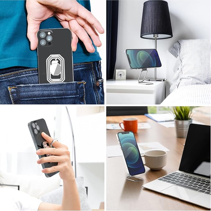 Phone Ring Holder Finger Kickstand, Upgraded 360° Rotation Metal Phone Grip - Image 2