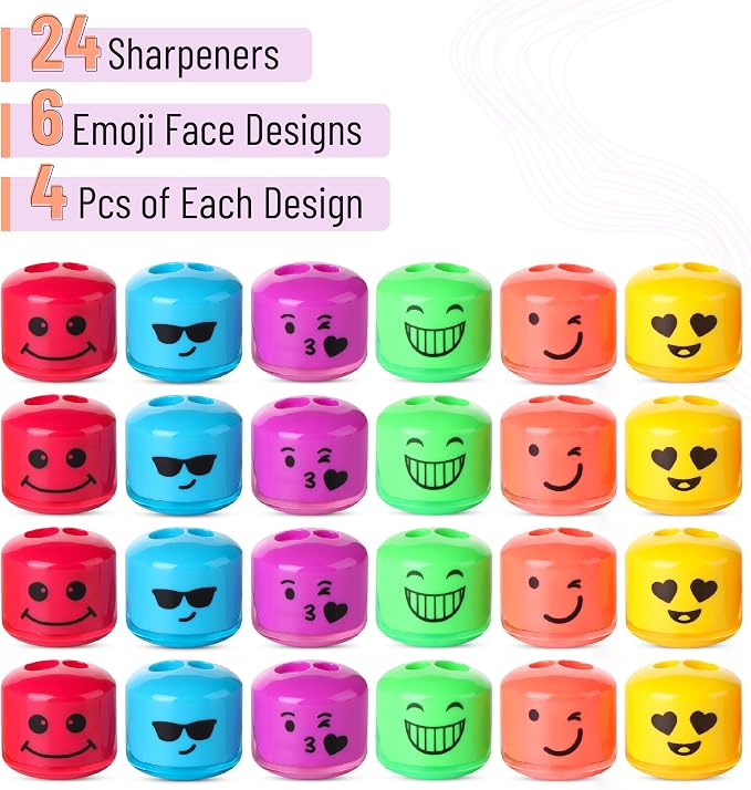 Mr. Pen- Pencil Sharpeners Manual, 24 Pack, Dual Hole, Smiley | Bulk Handheld - Image 2