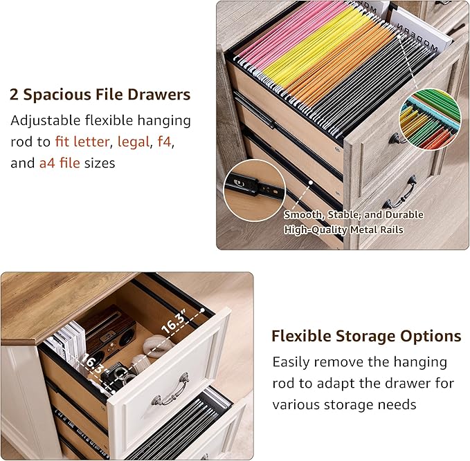 T4TREAM 6-Tier Bookcase with 2 File Drawers, 72" Tall Farmhouse Bookshelf with Storage & Adjustable Shelves, Wooden Floor Standing Display Book Shelf Organizer for Home Office, Antique White-DeskLoop Office