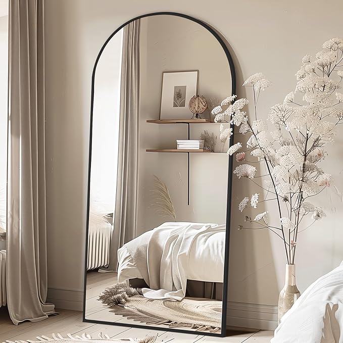 Large Arched Floor Mirror Full Length with Stand, 71''x32'' Black Standing Full Length Mirror for Bedroom Living Room Gym, Aluminum Alloy Frame-DeskLoop Office