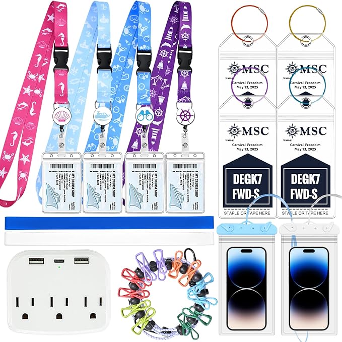 Cruise Essentials Kit for MSC Carnival, Luggage Tag Holders Lanyards, by Unknown