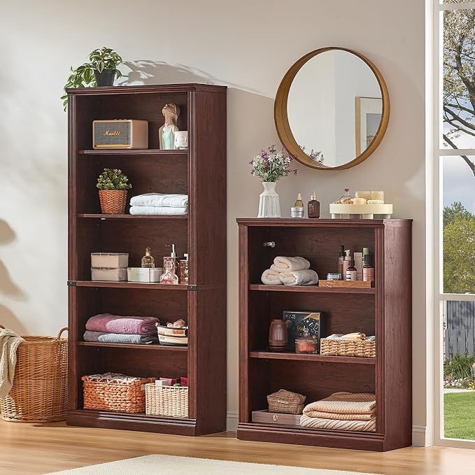 RWYHG 70" Walnut Tall Bookshelf, 5-Tier Thick Wooden Book Shelf - Image 5