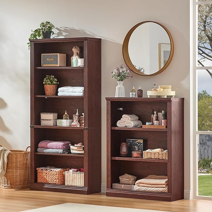 RWYHG 43" Walnut Tall Bookshelf Set of 3, 3-Tier Thick Wooden Book Shelf - Image 4