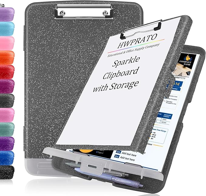 HWPRATO Glitter Clipboard with Storage, Clip Boards 8.5x11 with Pen Holder by Home