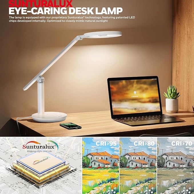 HONEYWELL Desk Lamp for Home Office, H6 Sunturalux™ Eye-Caring Led Desk Light, 800LM Dimmable Desk Lamp with Timer, Touch Control Tall Desk Reading Light, Table Lamp for Circle Webcam, Study, Bedroom-DeskLoop Office