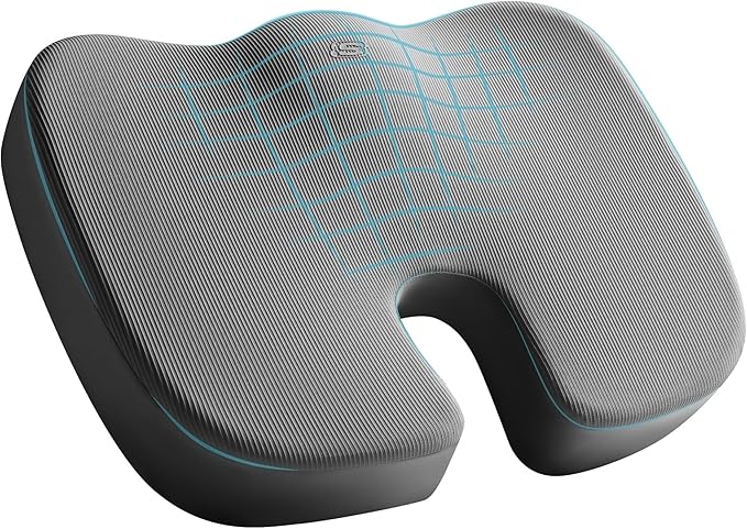 Skechers Memory Foam Seat Cushion,Office Chair Cushion for Tailbone Pain Relief,Butt Pillow for Office Chair,Car seat Cushion,Computer Desk,Long Sitting Office Workers,and Car Drivers,Grey-DeskLoop Office