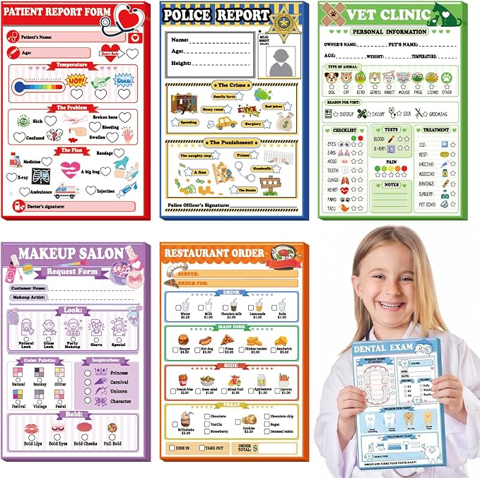 Eaasty Kids Pretend Play Notepads 4 x 6 Inch Pads by Eaasty
