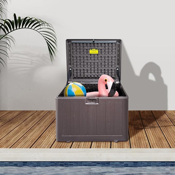 33 Gallon Pro Waterproof Outdoor Storage Bin Resin Deck Box for Patio, Poolside, and Garden, Lockable & UV-Resistant, Ideal for Small Spaces, Brown-DeskLoop Office