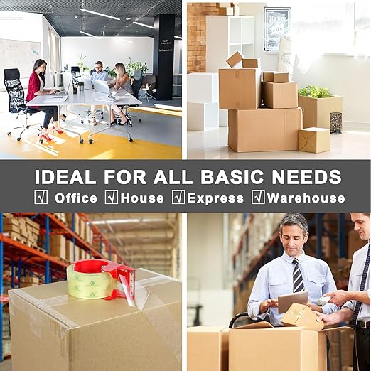BOMEI PACK 6Rolls Clear Yellowish Packing Tape Refills, 2.4 Mil 1.88 Inch x 60 Yards, Packaging Tape with Dispenser for Moving, Shipping and Storage-DeskLoop Office