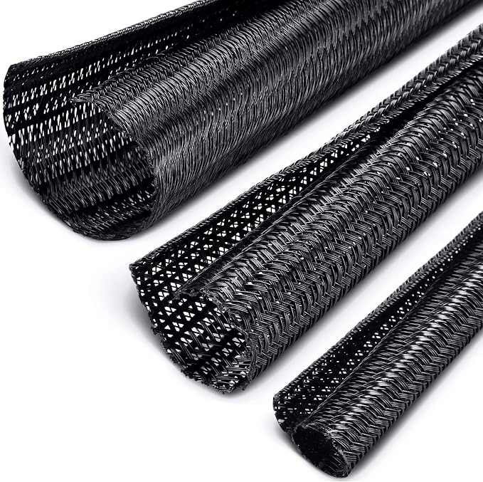 Boao 3 Pieces Cord Protector Wire Loom Black Tubing Cable Sleeve Split Sleeving by Boao