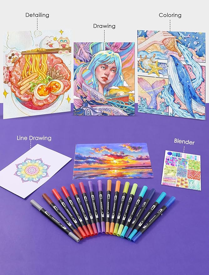 Double Brush Marker Pens, 72 Colors Art Markers Set with Fine Tip and Brush Tip for Kids Adult Coloring Book Hand Lettering Calligraphy Drawing Art Supplies Kit-DeskLoop Office