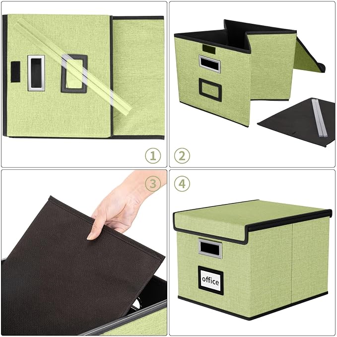 File Organizer Boxes with Lids, Linen Hanging Filing & Storage Box with Plastic - Image 7