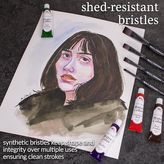 WA Portman Flat Paint Brushes 4pc Set - 100% Vegan, Cruelty-Free Artist Paint Brushes for Acrylic Painting and Watercolor Painting - Professional Art Brush Set with Triangular Comfort Grip-DeskLoop Office