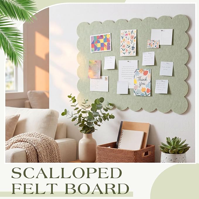 Mooliwe Scalloped Felt Bulletin Board 36 x 24 Inches Foldable Beige Pin Cork - Image 5
