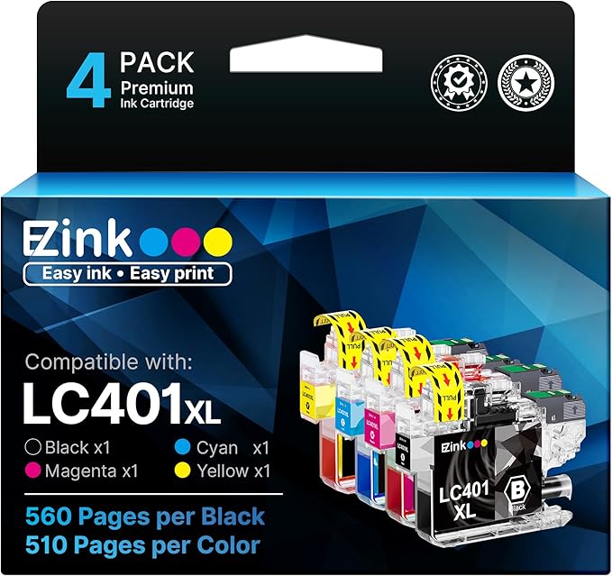 E-Z Ink Compatible LC401XL Ink Cartridge Replacement for Brother LC401 XL LC401XL LC 401 Ink High Yield to use with Brother MFC-J1010DW MFC-J1012DW MFC-J1170DW DCP-J1800DW DCP-J1140DW Printer (4 Pack)-DeskLoop Office