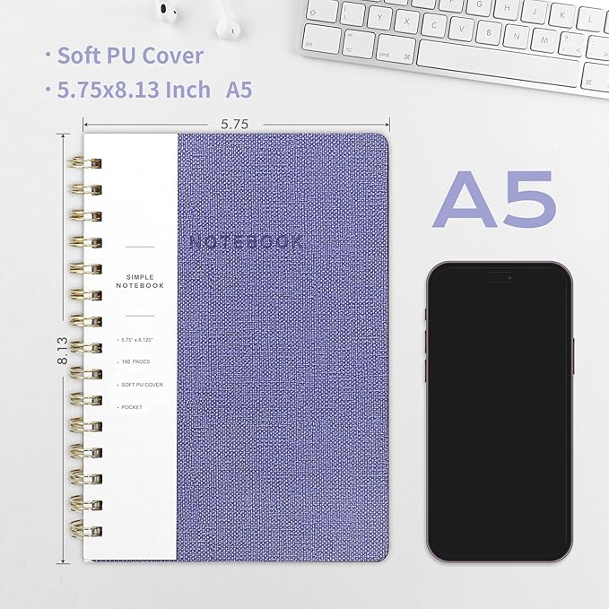 Spiral Notebook-6.10" x 8.19" College Ruled Journal with Inner Pockets and 160 Pages,PU Leather Cover Business Journal, Twin-Wire Binding Notebook Perfect for Office & Home School Supplies-DeskLoop Office